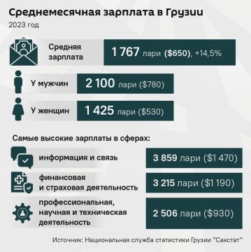 Медианная зарплата в Грузии на 29,9% меньше средней