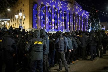 РИА Новости: протестующие накрыли новогодний стол на проспекте Руставели