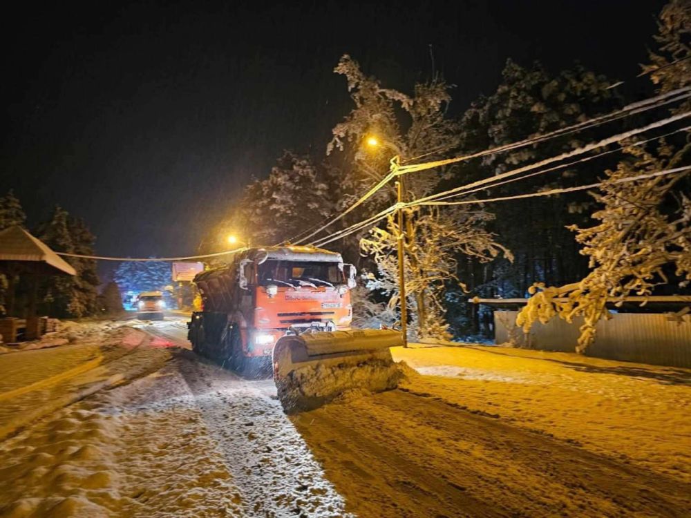 Минувшей ночью дороги в пригороде Тбилиси посыпали технической солью из-за снега