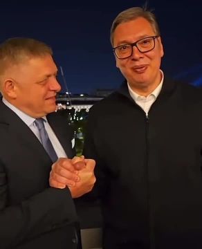Вучич и Фицо на фоне Кремля