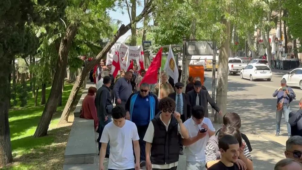 Лидеры партии "Солидарность во имя мира" провели акцию "Бессмертный полк" в Тбилиси по случаю 80-летия Великой Победы